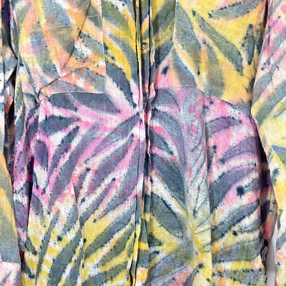 One Teaspoon Palm Island Tie-Dye Muslin Coverup Shirt Small 100% Cotton Longline - Picture 7 of 7